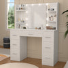 Large Dressing Table Wood Makeup Desk with Hollywood LED Mirror 7 Drawer Mxotkzj