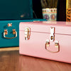 Beautify Teal & Pink Metal Storage Trunks Chest Bedroom, Dressing Room Set of 2