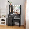 Dressing Table with LED Lights Mirror Stool Set Drawers Black Vanity Makeup Desk