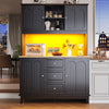 Pantry Cupboard 180 cm Tall Storage Cabinet with Drawers, Shelves & LED Lighting