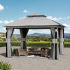 Outdoor Patio Gazebo Pavilion Canopy Double Roof w/LED Light & Bluetooth Speaker