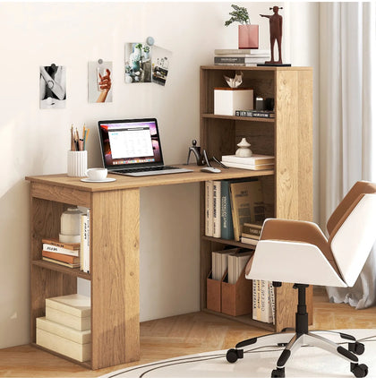 Computer Desk Wooden PC Laptop Table Writing Workstation 6-Tier Storage Shelves