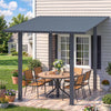 2.4x3.6m Metal Lean-to Gazebo Wall Mounted Iron Hardtop Pergola Heavy Duty