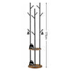 Freestanding Coat Rack Stand with 8 Hooks and Storage Shelves, Coat Stand
