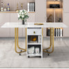 Folding Dining Table Rolling Drop Leaf Table with Drawers Cabinet Kitchen Table