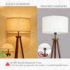 Tripod Floor Lamp with Shelf Wooden Standing Light Linen Shade Living Room