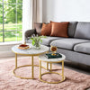 Round Coffee Table Set of 2 Stacking Side End Table Nesting Tables Marble Effect
