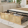 4ft6 Double Wooden Bed Frame with Storage Headboard, LED Light & Rattan Drawers