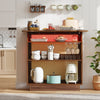Rattan Bar Table with 3 Stemware Racks & 3-Tier Shelves