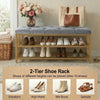 2-Tier Velvet Top Bamboo Gold Metal Shoe Rack Stand Shoe Storage Shelf Hallway