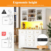Kitchen Tall Storage Cabinet w/ LED Lights, Countertop, 6 Drawers & Glass Doors