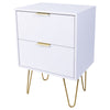 Set of 2 Bedside Table Storage End Table 2 Drawer Bedroom Living Room White Gold
