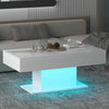 High Gloss Coffee Table with LED Light Rectangle Living Room Furniture White