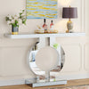 110CM Mirrored Console Table with O-Shaped Base, Modern Glass Sofa Table,Silver
