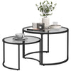 Glass Coffee Table Set of 2, Round Nest of Tables, Black