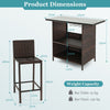 3 Piece Rattan Bar Height Table Patio Wicker Garden Bar Set Storage Shelf