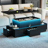 Black LED Lift Top Coffee Table w/ Drawers, Hidden Storage Living Room Furniture
