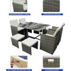 Rattan Garden Sofa Furniture Set Table Chair Stool 8 Seater Outdoor Patio Grey