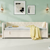 Daybed 3ft Single Linen Upholstered Bed Guest Bed Sofa Bed with Trundle Beige