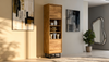 175cm Display Cabinet Oak | 2 Doors & Shelves | Metal Frame Tall Storage Unit