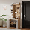 Coat Rack Shoe Storage 5 Shelves Closed Cabinet 4 Hooks Entryway 180cm White/Oak