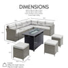Rattan Corner Garden Set Outdoor Dining With Fire Pit Table Footstools Patio Set