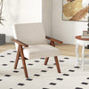 Beige Modern Accent Chair Linen Fabric Armchair with Solid Acacia Wood Frame
