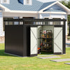 Galvanised Metal Garden Shed Outdoor Tool Storage House with Lockable Door Black