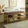 2-Tier Velvet Top Bamboo Gold Metal Shoe Rack Stand Shoe Storage Shelf Hallway