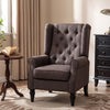 Retro Accent Chair Wingback Armchair with Wood Frame for Living Room Dark Grey