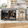 Extendable Bar Table 118-180cm, Kitchen Trolley Cart w/ 4 Doors, Shelves, Grey