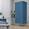 Wooden 2 Door Wardrobe with 2 Drawer Compact Wardrobe Bedroom Storage Furniture
