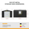 12 x 10FT Galvanised Garden Tool Storage Shed with Lockable Door, Double Windows