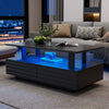 Coffee Table with Storage Rectangle LED Modern Wooden Rectangle Tea Table Black