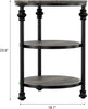 Round Side Table with Charging Station 3-Tiers Wooden Sofa Table Bedside Table