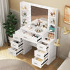 Vanity Makeup Desk + Vanity Mirror 7 Drawers LED Light Bulbs Dressing Table