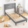 Modern Slatted Bed Single Bed Frame with Wingback Headboard-Grey