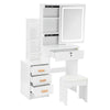 Dressing Table Mirror Drawers Vanity Makeup Desk Stool Set With LED Lights White