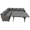 Patio Rattan Furniture Set 5 Seater L-Shaped Corner Sofa Dining Table Set Grey