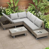 Rattan Garden Furniture Set Patio 6-seater L-shape Sofa w/ Cushions Table Khaki