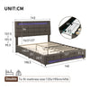 Double Bed Upholstered Storage Bed Frame With LED Light, 4 Drawers and Headboard