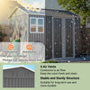 8x6 FT Metal Garden Shed, Window+4 Vents Lockable Storage Unit, Weatherproof