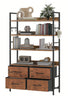 4-Tier Bookcase With Adjustable Shelves, 4 Fabric Drawers, Metal Frame, Brown