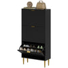 Slim Shoe Storage Cabinet with 3 Flip Drawers for Hallway, Black