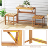 Acacia Wood Outdoor Dining Table with 2 Built-in Chairs