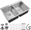 Stainless Steel Double Twin Bowl Kitchen Sink Undermount Inset w/ Waste Kit