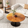 Set of 2 Round Vintage Wooden & Glass Nesting Side Coffee Tables Hallway Bedroom