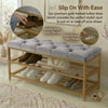 2-Tier Velvet Top Bamboo Gold Metal Shoe Rack Stand Shoe Storage Shelf Hallway