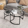 Glass Coffee Table Set of 2, Round Nest of Tables, Black