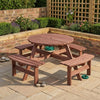 Round Picnic Table 6 Seater Solid Wood Garden Dining Bench Parasol Hole Set 90cm